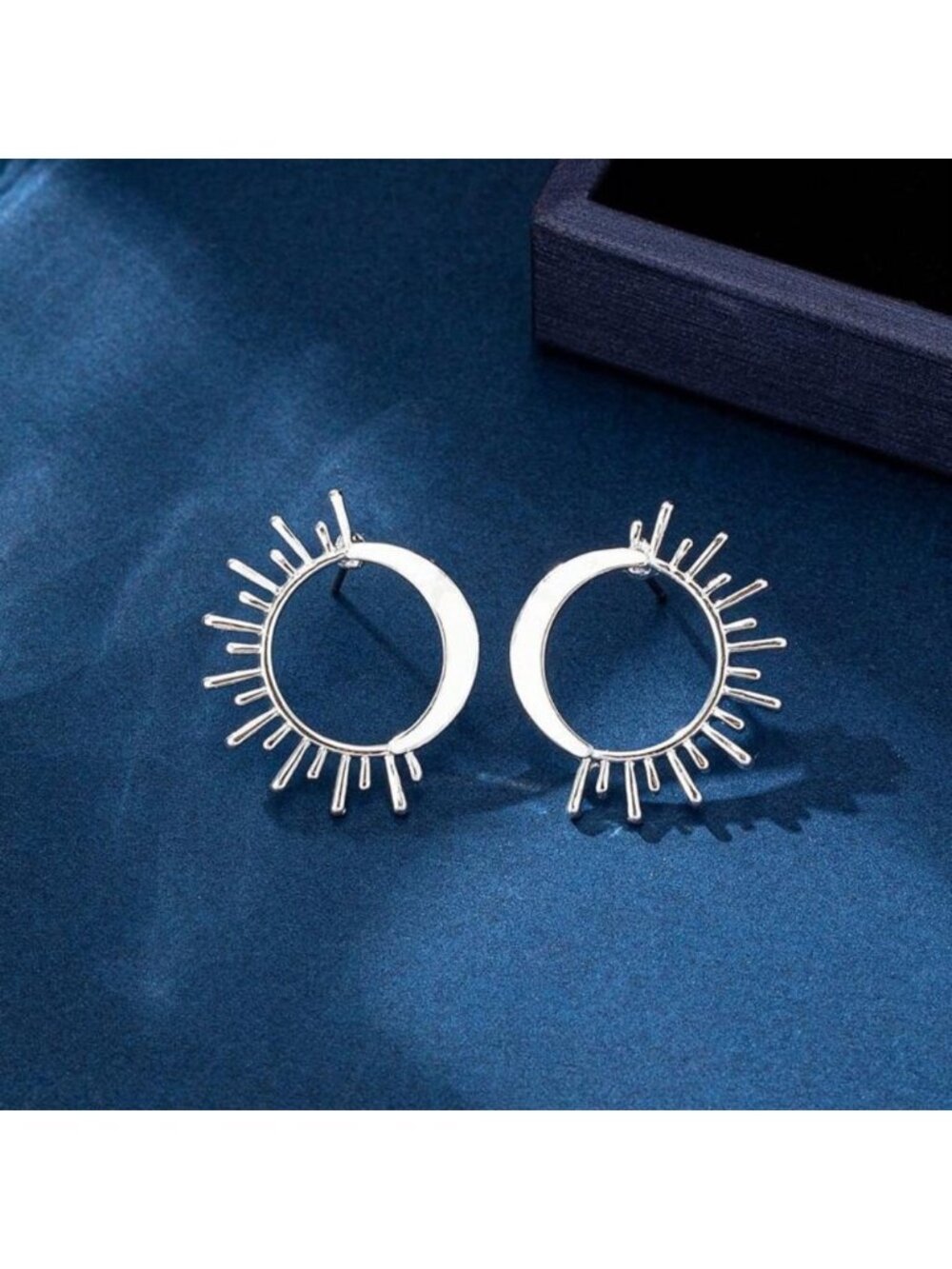 Silver Sunburst Hoop Earrings Statement Modern Design 3/$30 - Picture 2 of 3